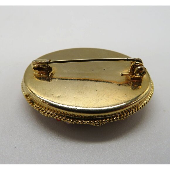 Vintage Italian Micro Mosaic Floral Brooch Millefiori Pin Gold Tone Oval Shape - Picture 9 of 13